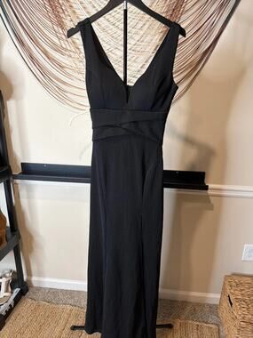 Emerald Sundae black evening gown, high slit M 3048